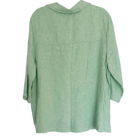Tahari Aqua Green Linen Rayon Collared V Neck Top Size 1X - Picture 2 of 6